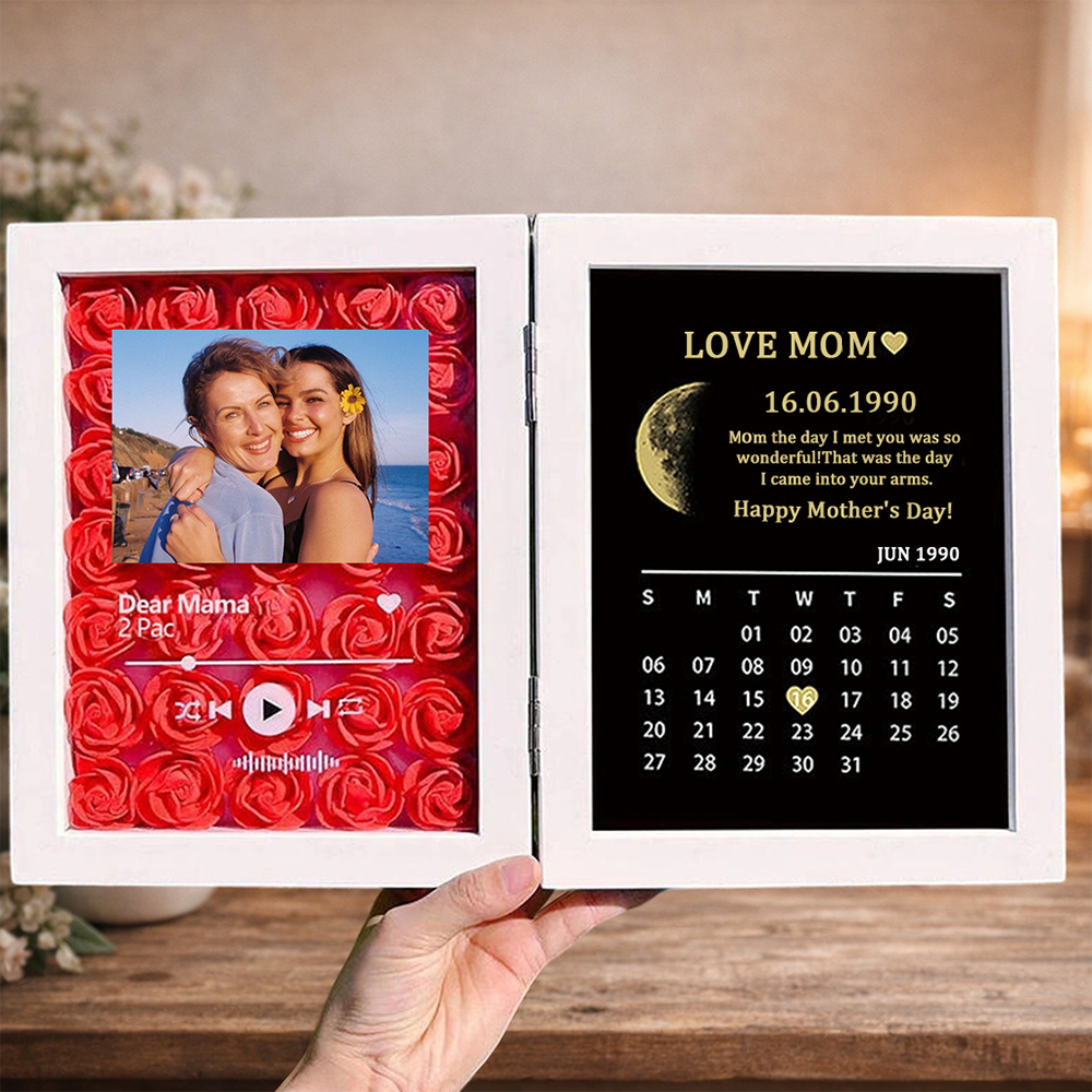 Custom Flowers Frame with Real Moon Phase For Mother's Day