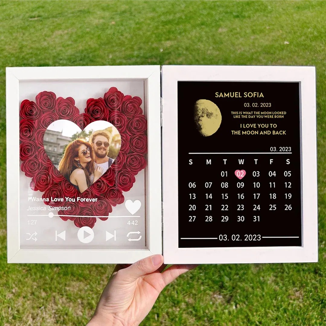Custom Flowers Frame with Real Moon Phase for Anniversary