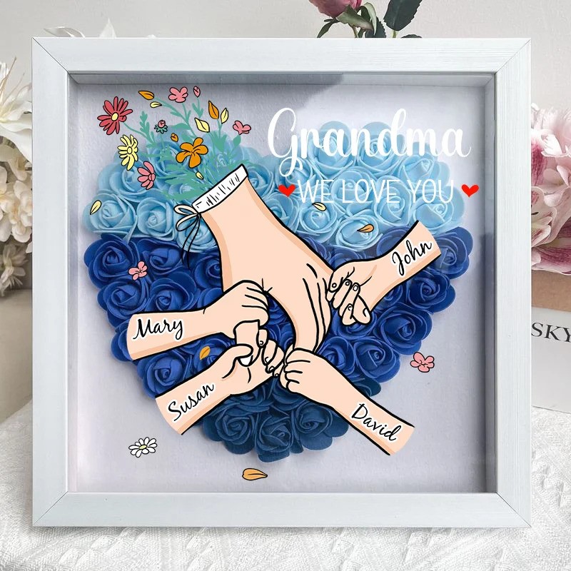Personalized Holding Hands Flower Shadow Box With Names For Mother's Day