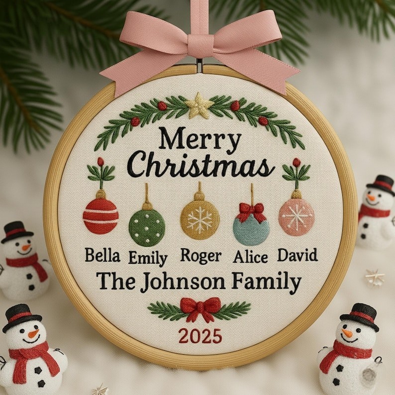 Personalized Family Ornament Christmas Embroidery Hoop