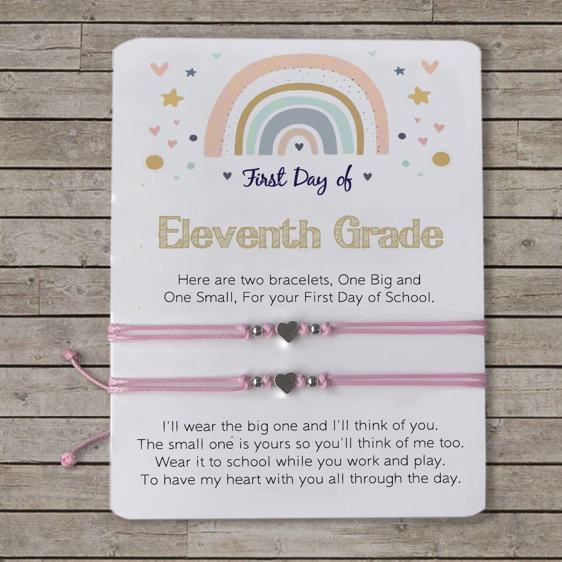 First Day of Eleventh  Grade School Bracelet Matching Bracelets Heart Bracelets
