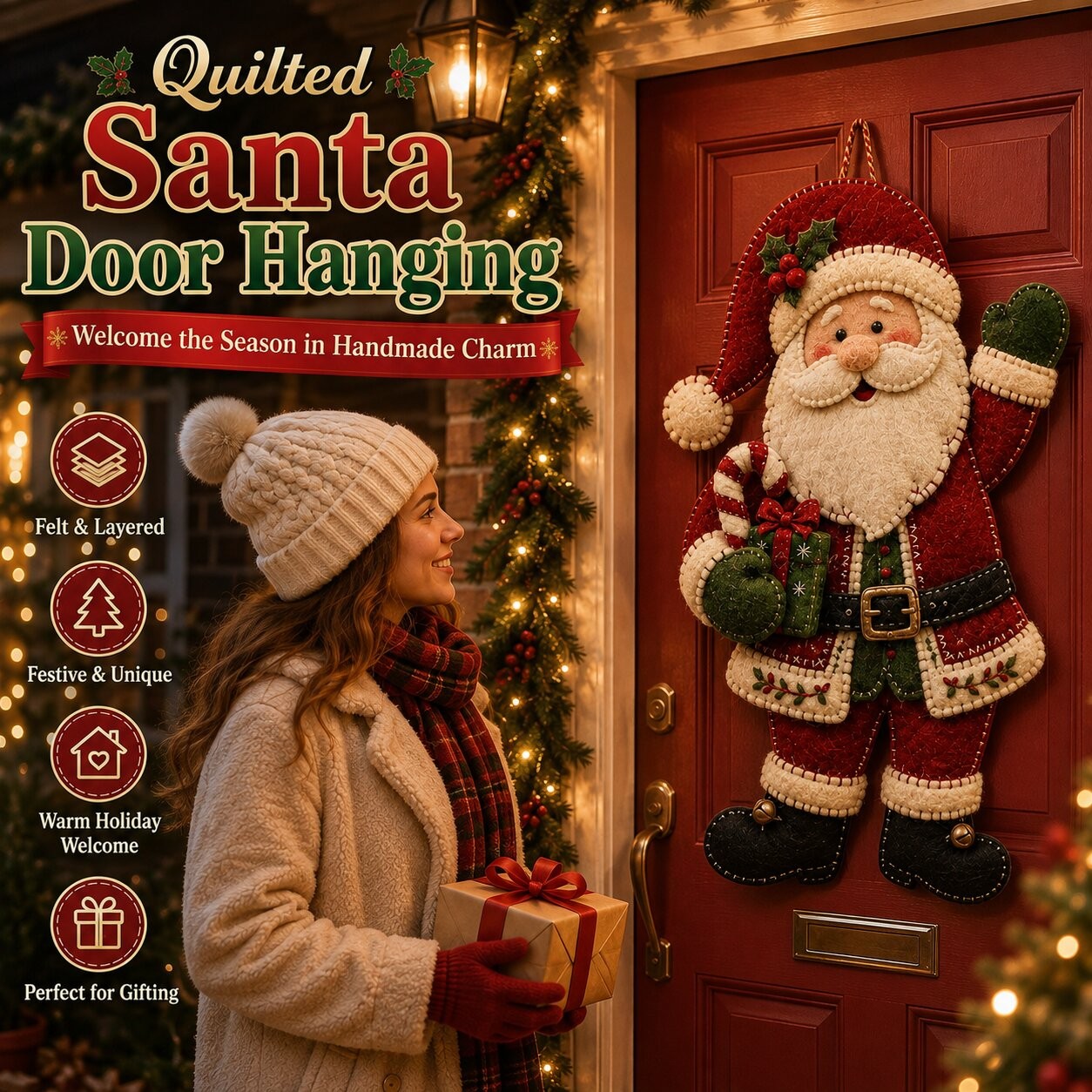 Christmas Felt Door Hanger Sewing Kit, DIY Felt Ornament Kit for Beginner, Holiday Sewing Craft Kit, Crafter Christmas Gifts