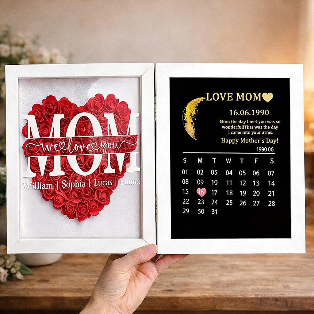 Custom Flowers Frame with Real Moon Phase For Mother's Day