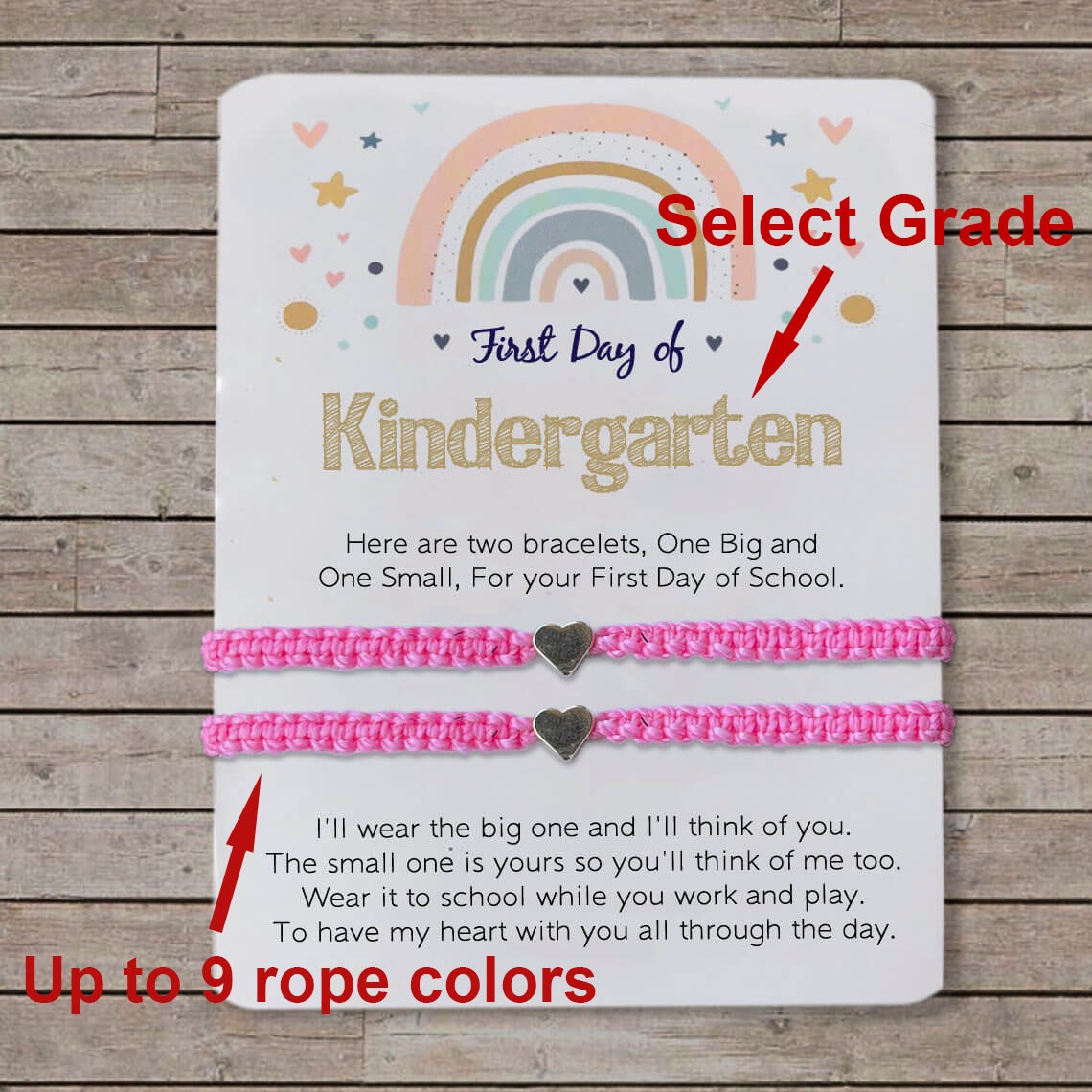 First Day of Kindergarten School Bracelet Matching Bracelets Heart Bracelets