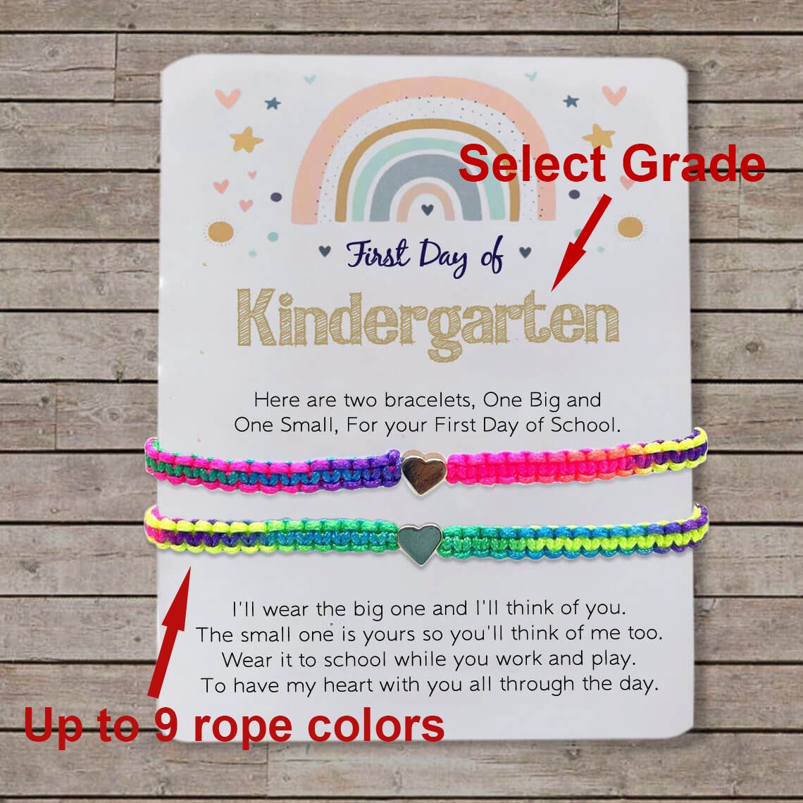 First Day of Kindergarten School Bracelet Matching Bracelets Heart Bracelets
