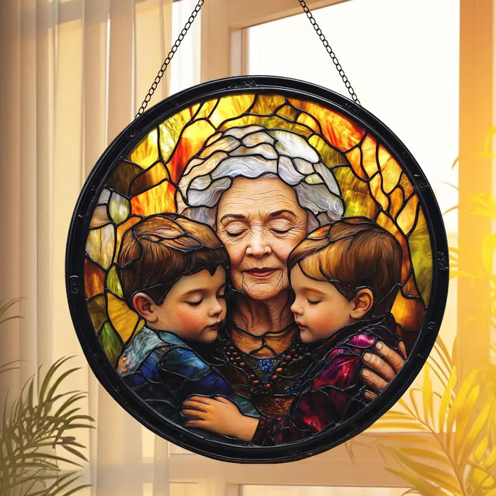 Personalized Family Photo Stained Glass Window Hanging