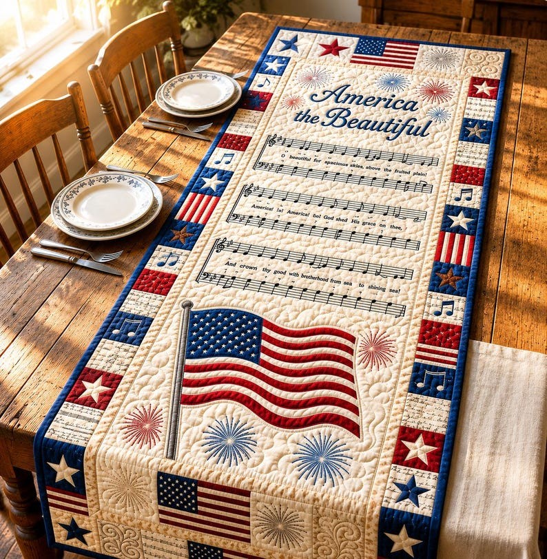 Patriotic Americana Quilted Table Runner for America 250th Anniversary Dining Room Decor