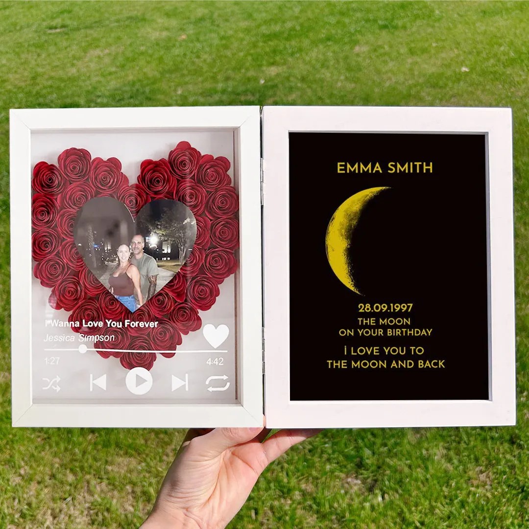 Custom Flowers Frame with Real Moon Phase for Anniversary