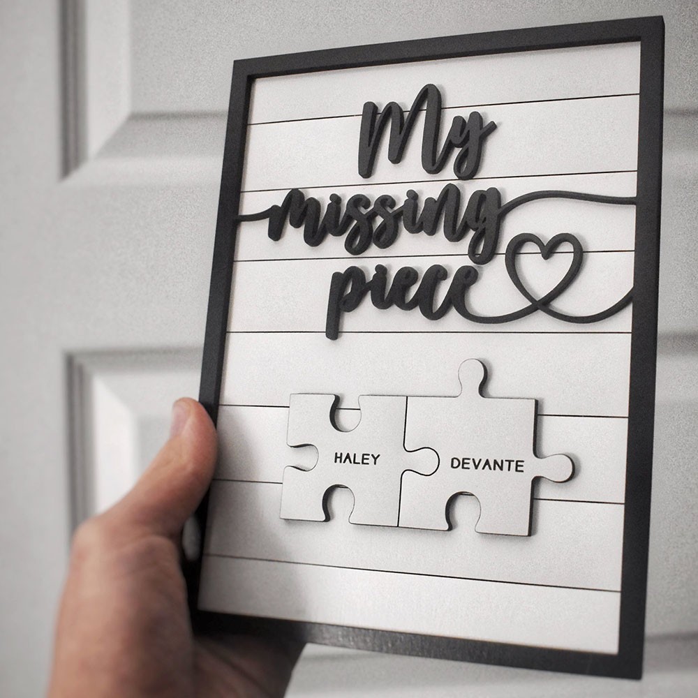 Personalized My Missing Piece Couple Wooden Sign Valentine's Day Anniversary Gift For Couple