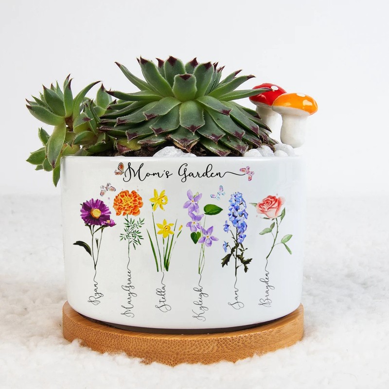Custom Birth Month Flower Plant Pot Mom's Garden Plant Pot
