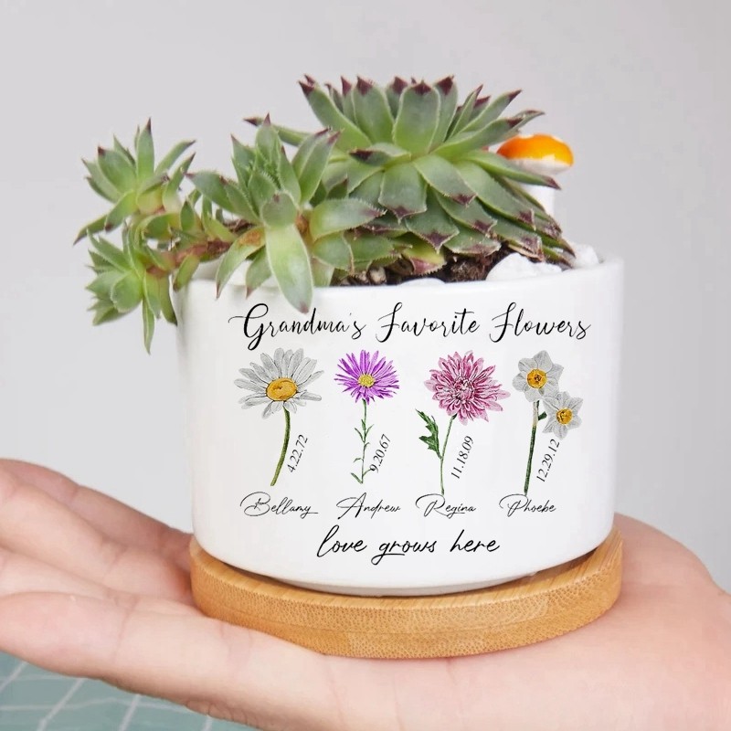 Custom Birth Month Flower Plant Pot Grandma's Garden Plant Pot