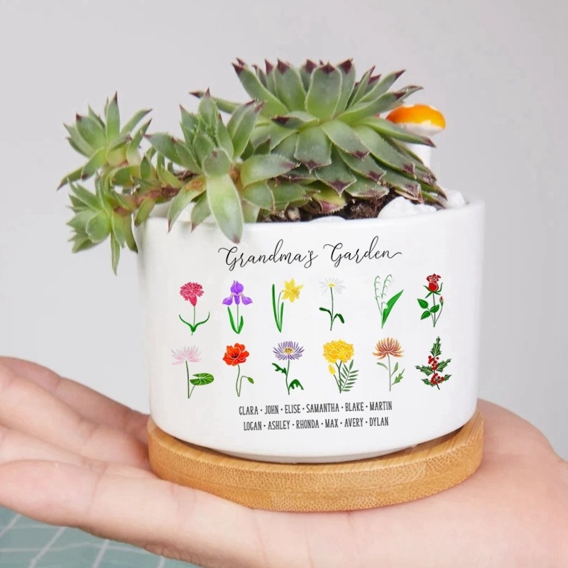 Custom Birth Month Flower Plant Pot Grandma's Garden Plant Pot