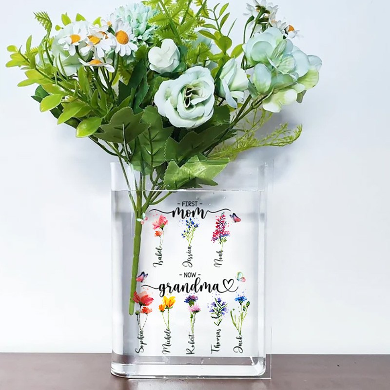 Personalized Grandma's Garden Acrylic Book Flower Vase With Kids Names For Mother's Day