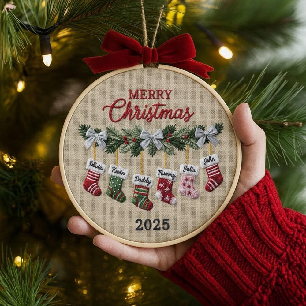 Personalized Embroidery Family Christmas Ornament Gift for Families 2025
