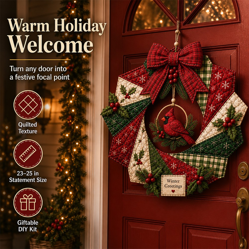 Christmas Fabric Wreath DIY Kit, Beginner-Friendly Holiday Sewing Craft Kit, Handmade Christmas Door Decor, Crafter Christmas Gifts
