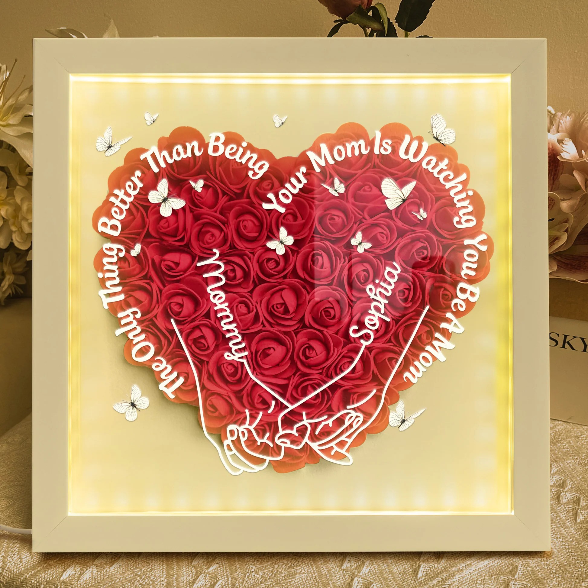 Personalized Watching You Be A Mom Flower Shadow Box With Led Light New Mom Gifts For Daughter