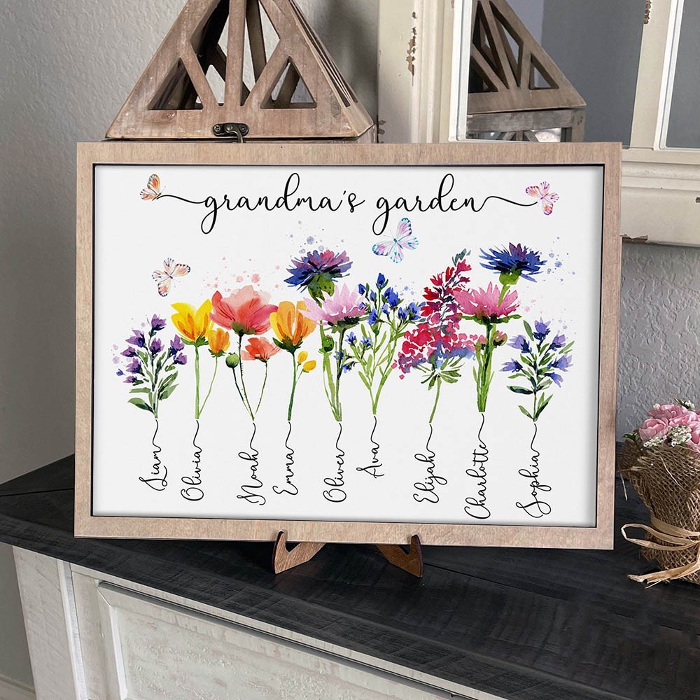 Personalized Grandma's Garden Frame Sign With Grandchildren Names and Birth Flower For Mother's Day Gift