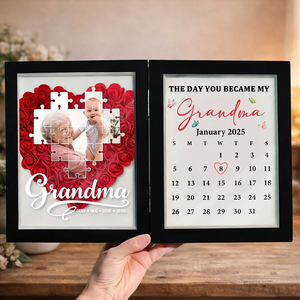 Personalized The Day You Became My Grandma Flowers Shadow Box Frame