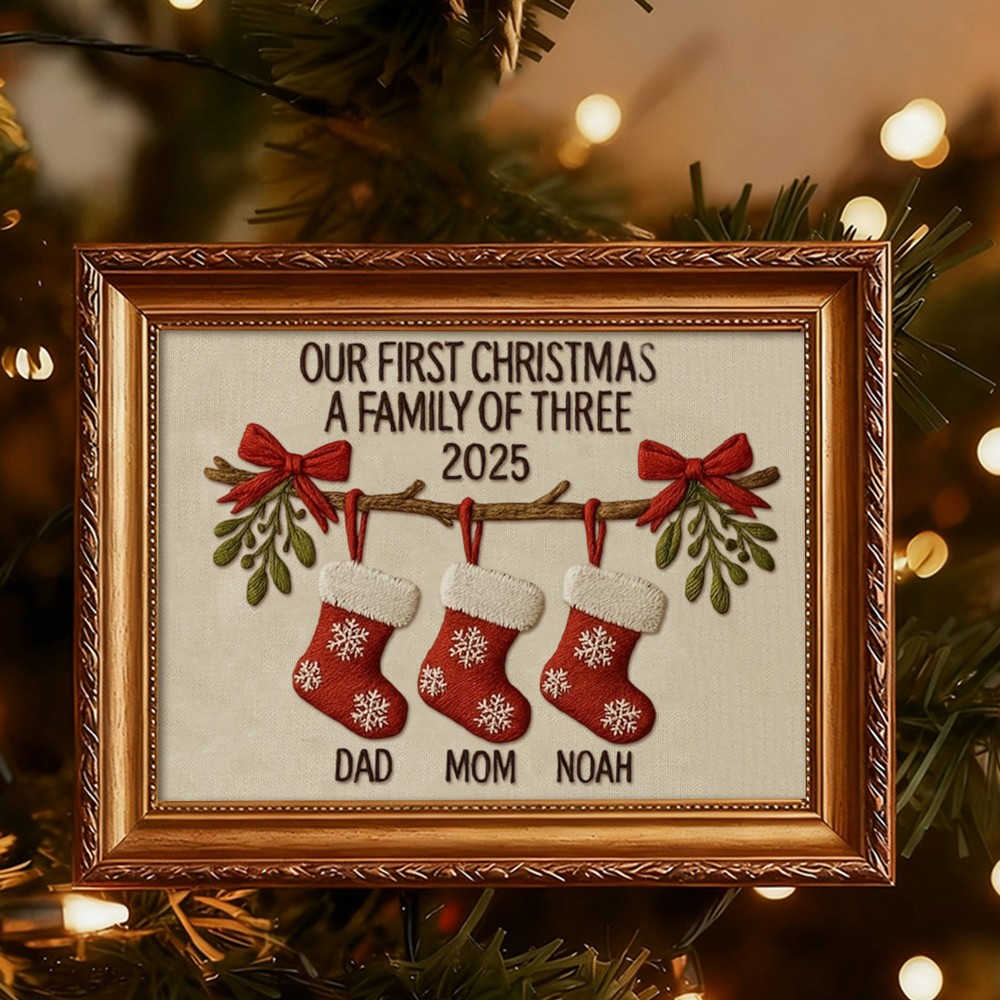 Personalized Embroidery Family Wood Frame Christmas Gift