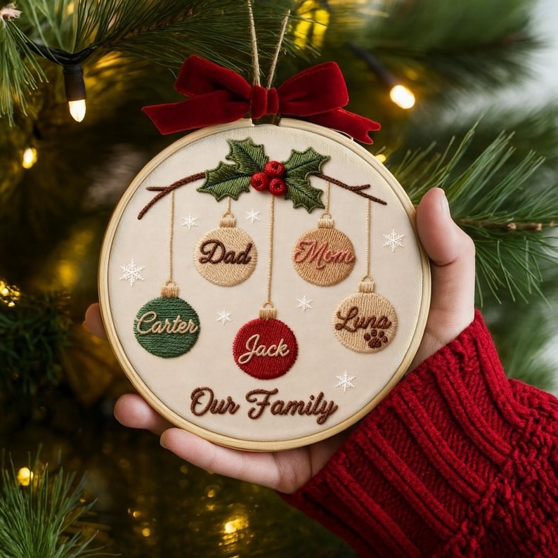 Personalized Embroidery Family Christmas Ornament Gift for Families 2025