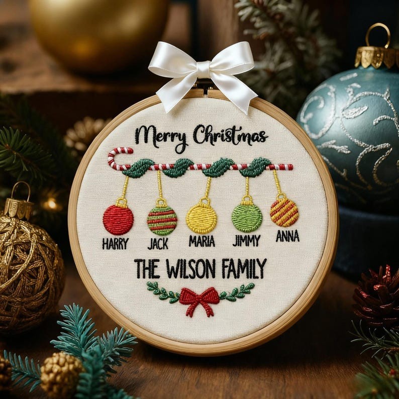 Personalized Family Ornament Christmas Embroidery Hoop