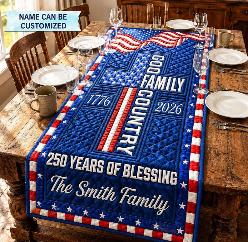 Personalized Patriotic Table Runner for Family Dining Room Holiday Table Decor