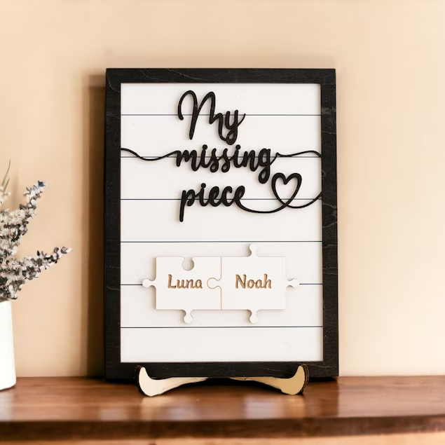 Personalized My Missing Piece Couple Wooden Sign Valentine's Day Anniversary Gift For Couple