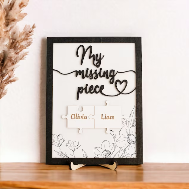 Personalized My Missing Piece Couple Wooden Sign Valentine's Day Anniversary Gift For Couple