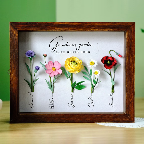 Personalized Grandma's Garden Frame Sign Love Grows Here For Mother's Day Gift