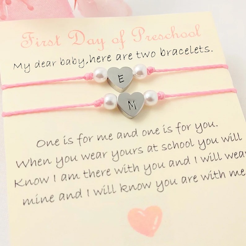 First Day of Preschool School Bracelet Matching Bracelets Heart Bracelets