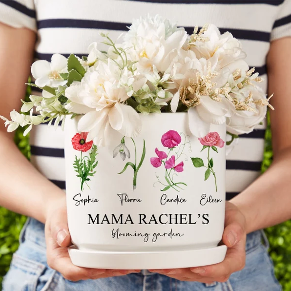 Custom Birth Month Flower Plant Pot Mom's Garden Plant Pot