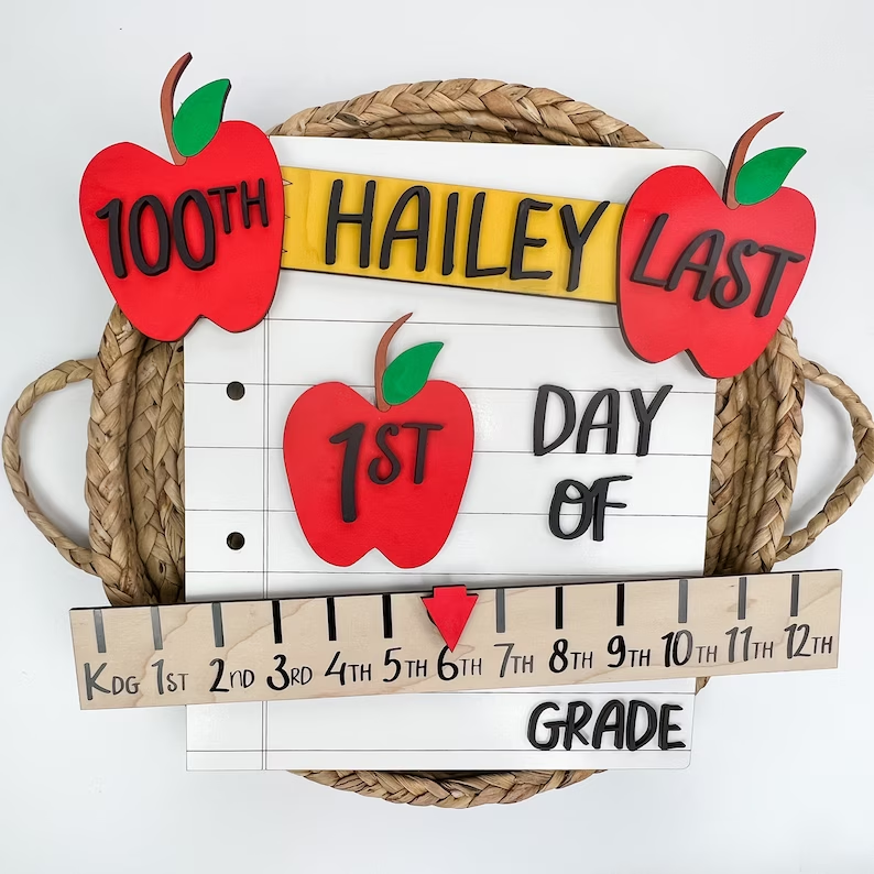 Personalized First/100th/Last Day of School Interchangeable Back to School Sign Prop For Kids Gift Ideas