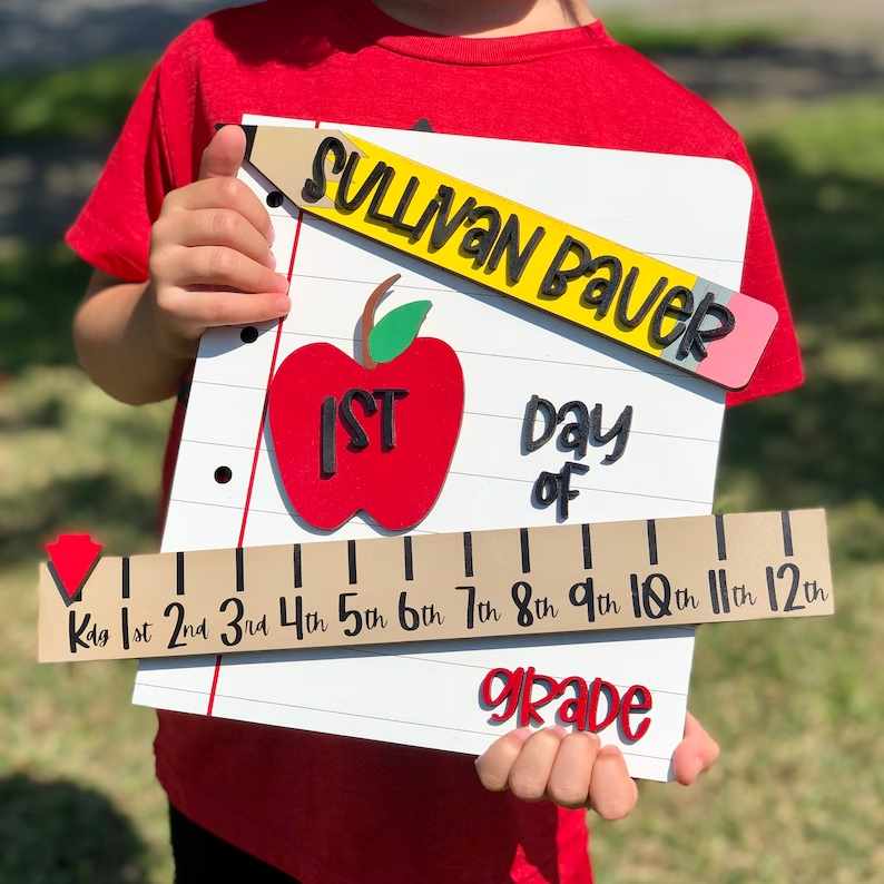 Personalized First/100th/Last Day of School Interchangeable Back to School Sign Prop For Kids Gift Ideas