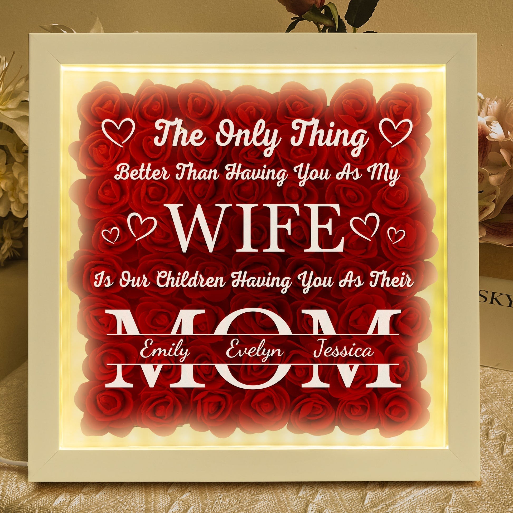 Personalized Having You As My Wife Flower Shadow Box With LED Light