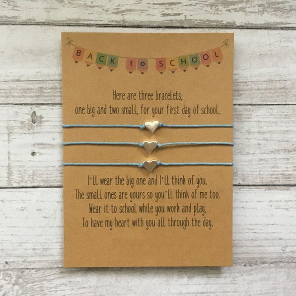 First Day of School Bracelet Matching Bracelets Wish Bracelet Hearts Set of 3