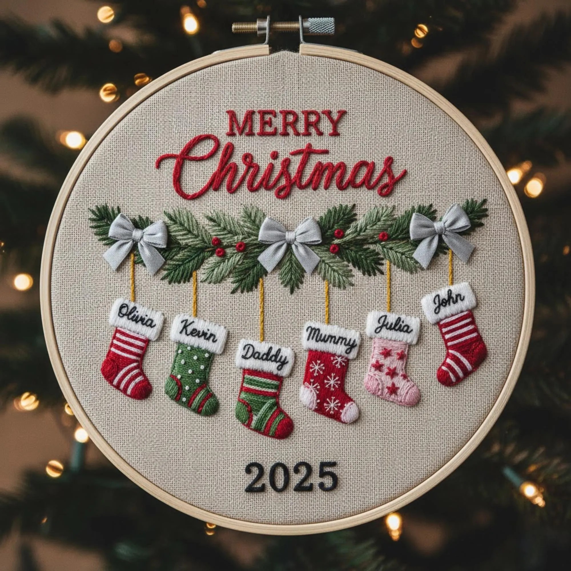 Personalized Family Ornament Christmas Embroidery Hoop