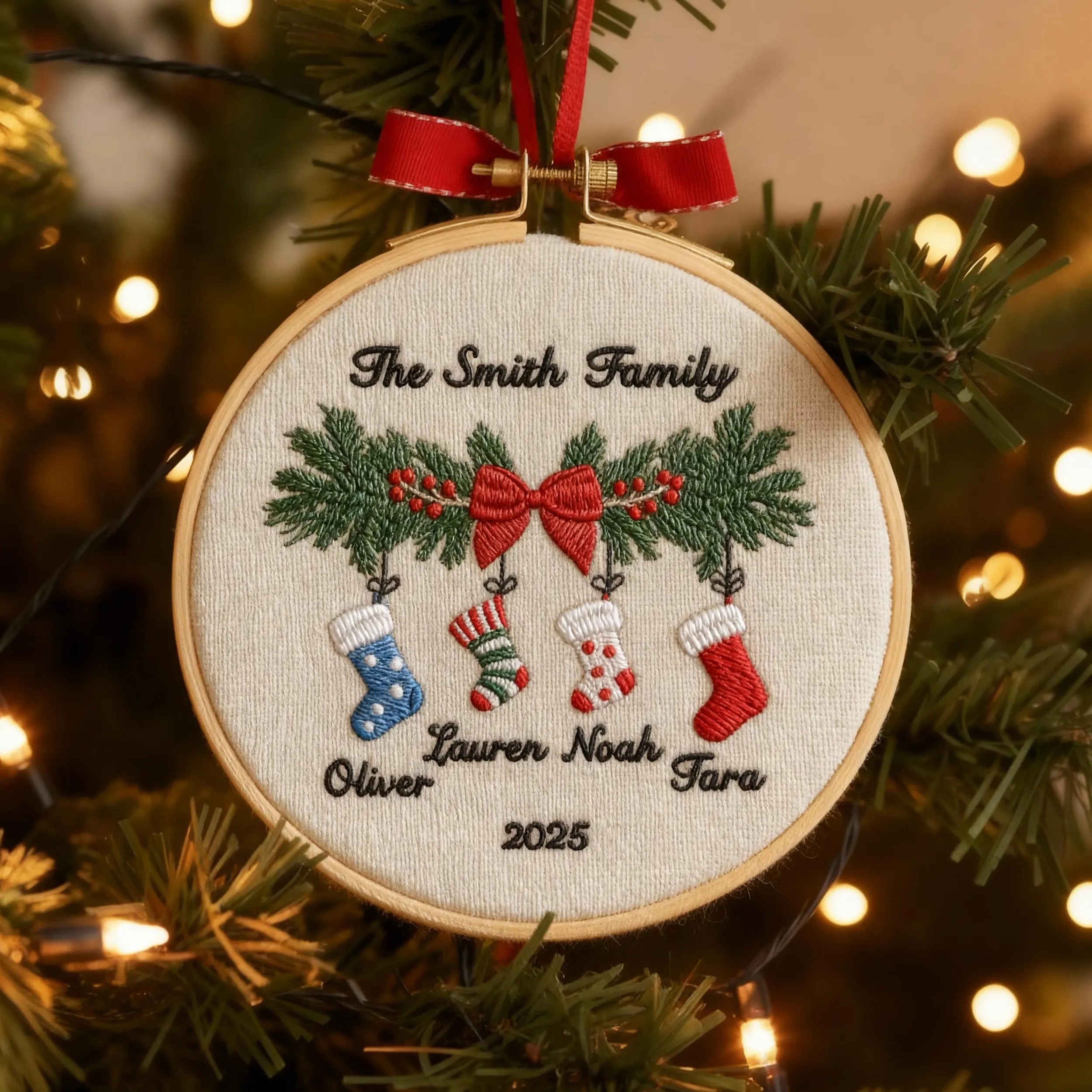 Personalized Family Ornament Christmas Embroidery Hoop