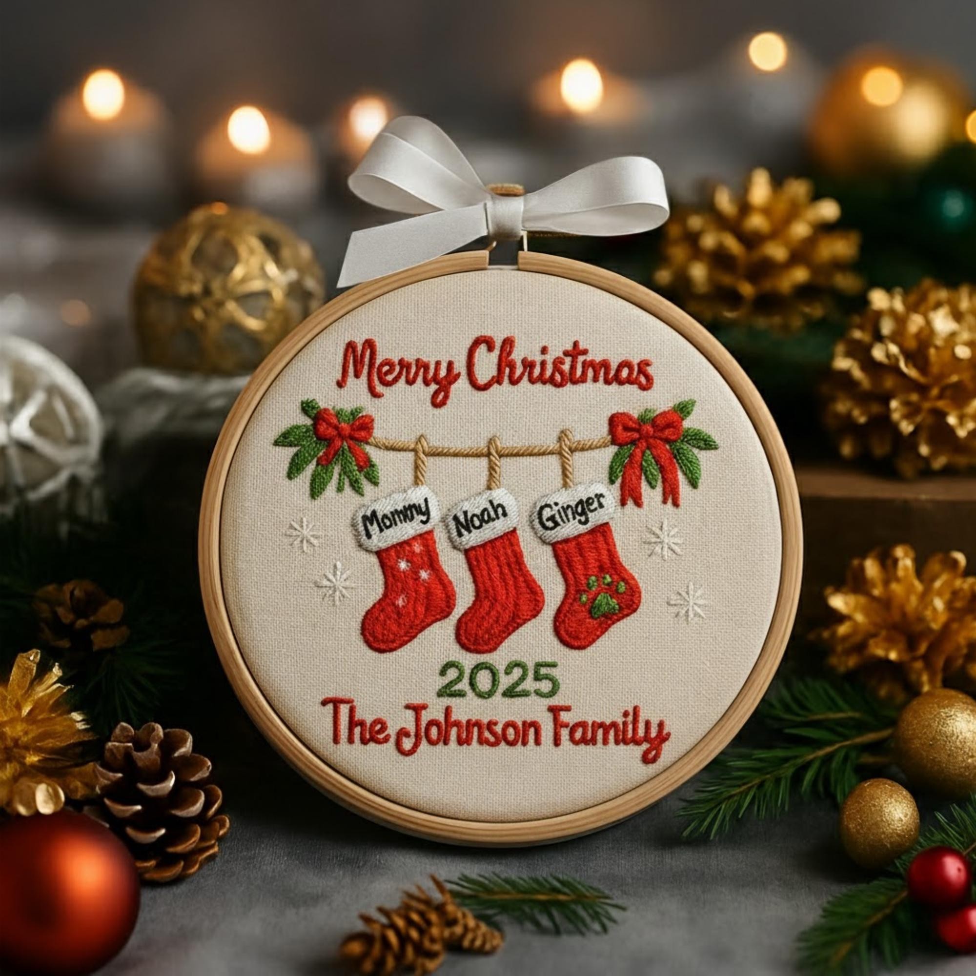 Personalized Family Ornament Christmas Embroidery Hoop