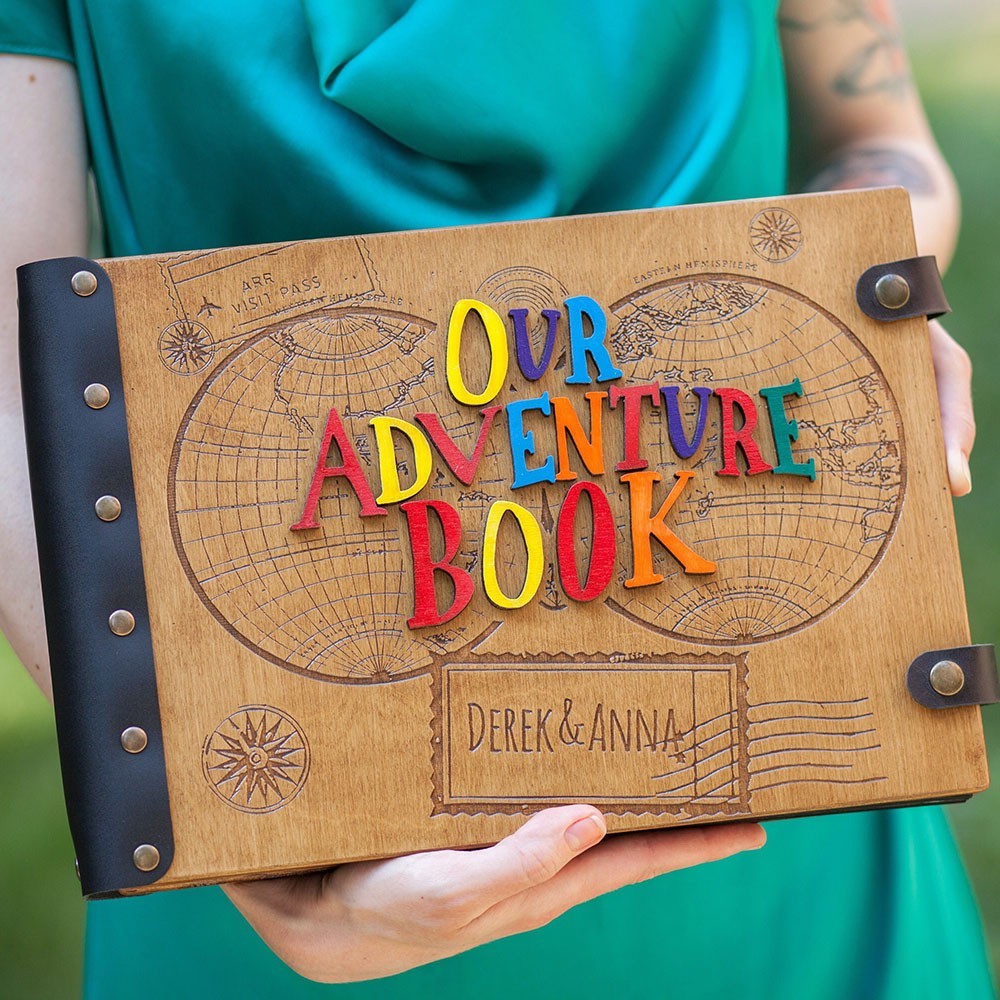 Personalized Our Adventure Book Wooden Travel Photo Album Valentine's Day Wedding Anniversary Gift for Couple