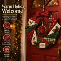 Christmas Fabric Wreath DIY Kit, Beginner-Friendly Holiday Sewing Craft Kit, Handmade Christmas Door Decor, Crafter Christmas Gifts