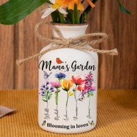 Personalized Family Garden Vase With Grandkids Name and Birth Month Flower For Mother's Day