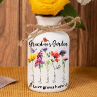 Personalized Family Garden Vase With Grandkids Name and Birth Month Flower For Mother's Day