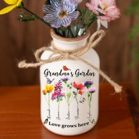 Personalized Family Garden Vase With Grandkids Name and Birth Month Flower For Mother's Day