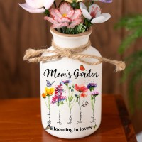 Personalized Family Garden Vase With Grandkids Name and Birth Month Flower For Mother's Day