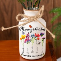 Personalized Family Garden Vase With Grandkids Name and Birth Month Flower For Mother's Day