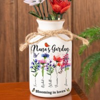 Personalized Family Garden Vase With Grandkids Name and Birth Month Flower For Mother's Day