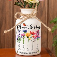 Personalized Family Garden Vase With Grandkids Name and Birth Month Flower For Mother's Day