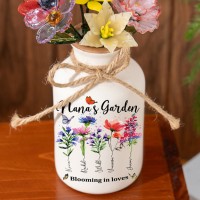 Personalized Family Garden Vase With Grandkids Name and Birth Month Flower For Mother's Day
