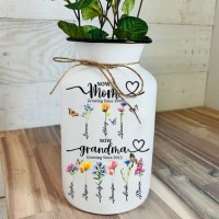 Personalized Grandma's Garden Vase With Grandkids Name and Birth Flowers For Mother's Day