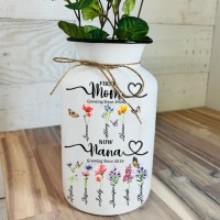 Personalized Grandma's Garden Vase With Grandkids Name and Birth Flowers For Mother's Day